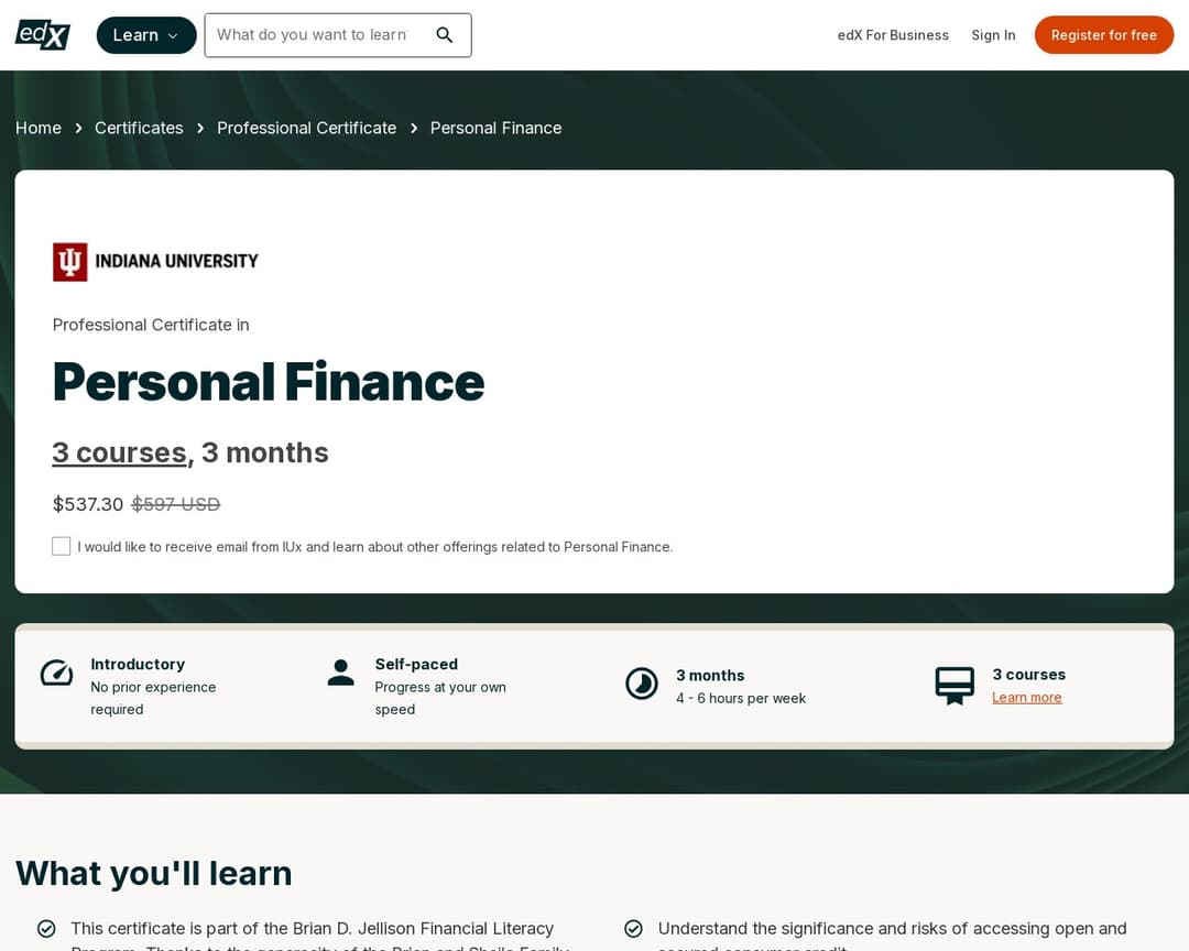 Personal Finance Professional Certificate