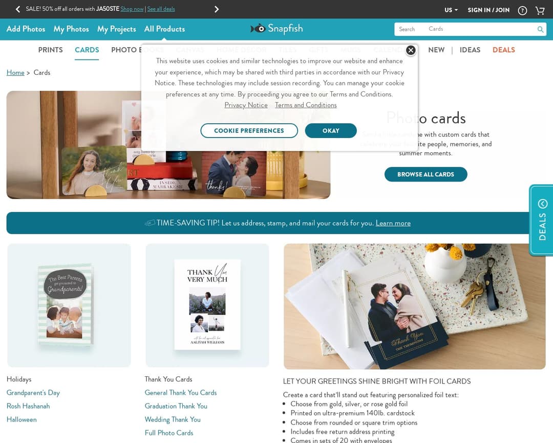 Snapfish (Cards section)