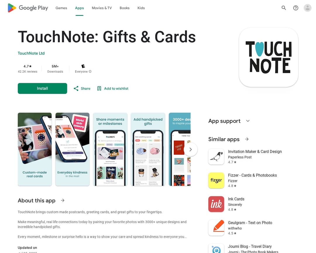 TouchNote: Gifts & Cards
