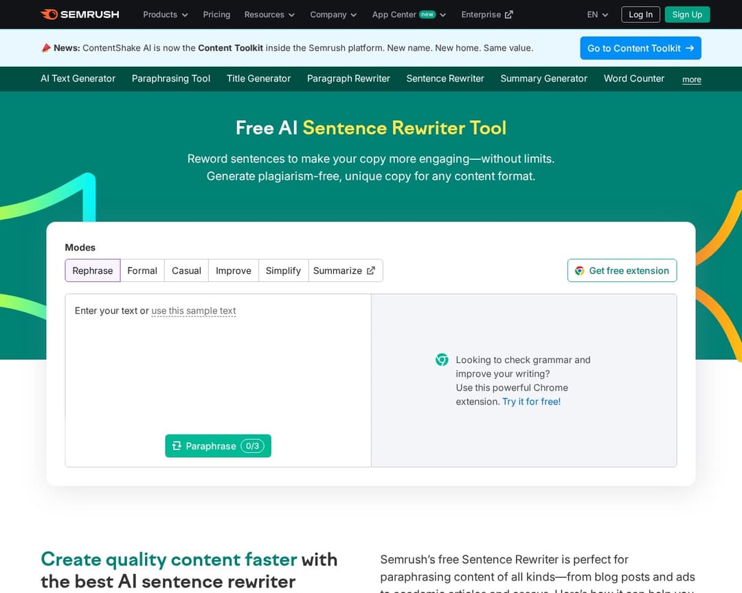 Semrush Sentence Rewriter