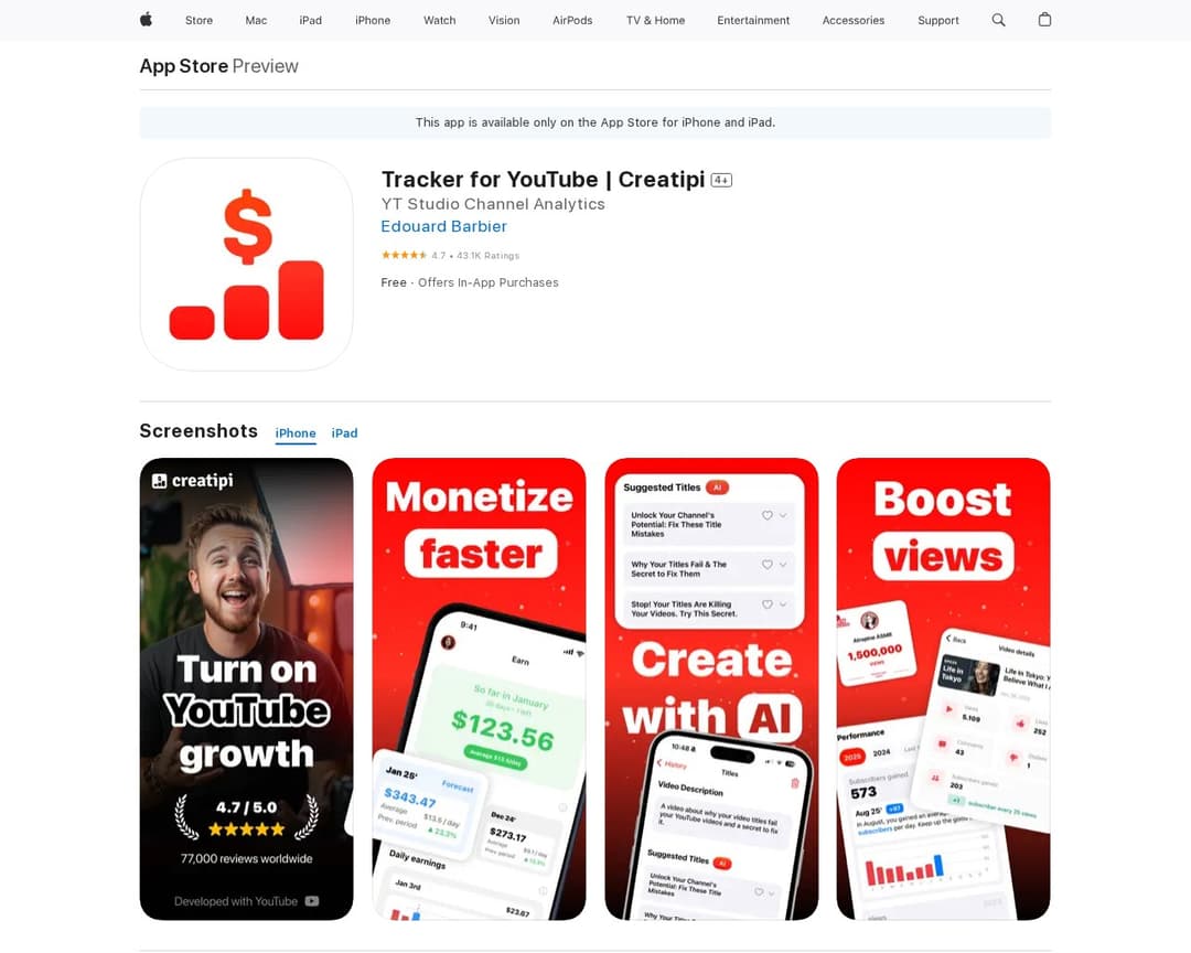 Tracker for YouTube Studio