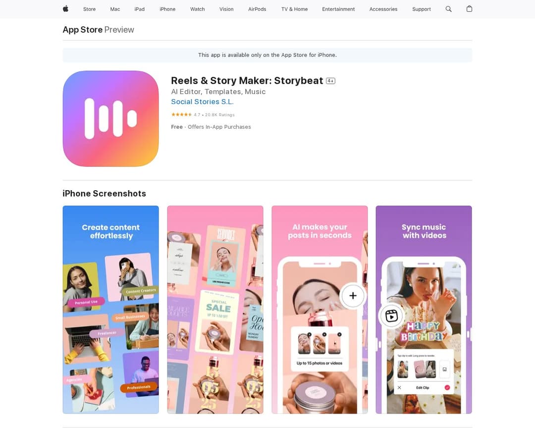 Reels & Story Maker: Storybeat