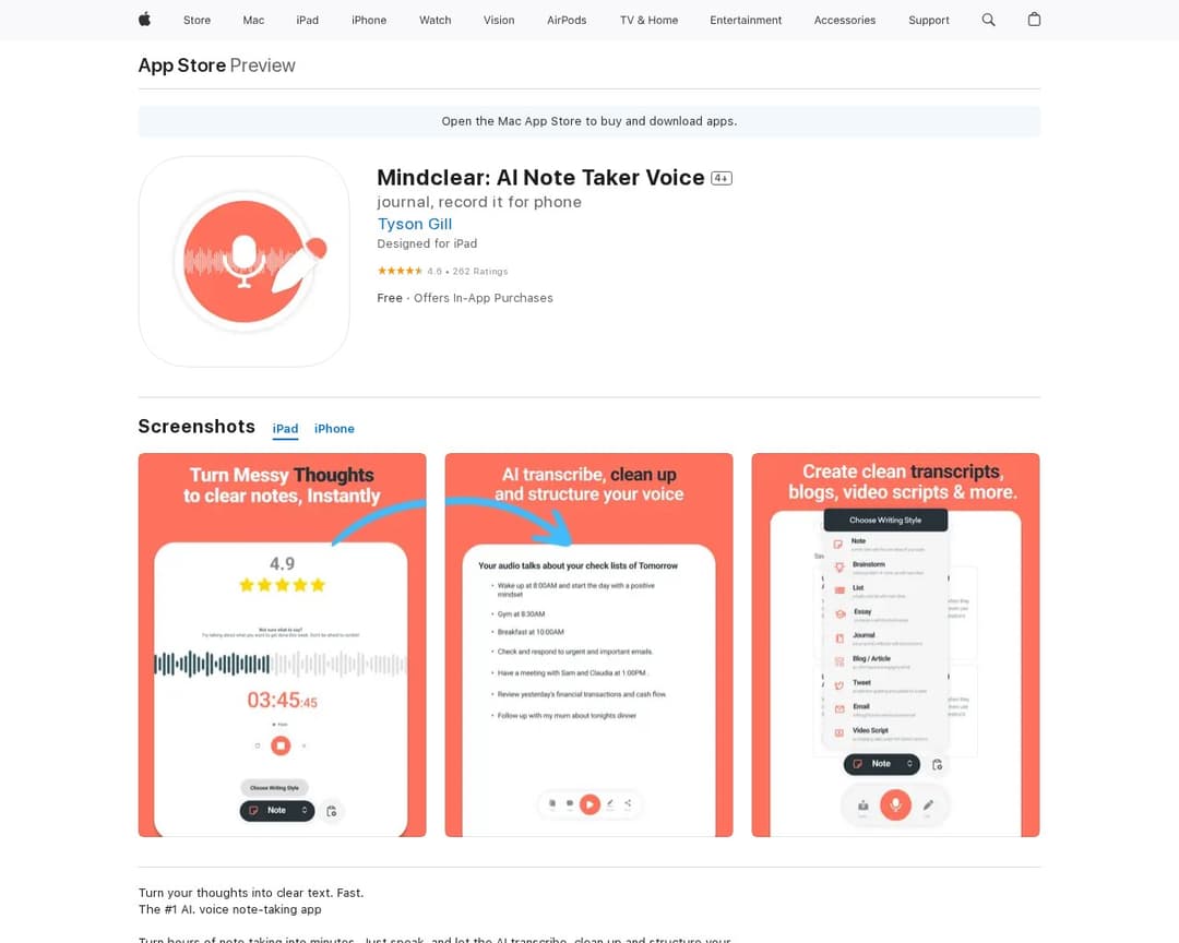 Mindclear: AI Note Taker Voice